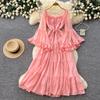 French gentle wind square collar strap lantern sleeve dress women's spring pure desire wind waist thin temperament long dress