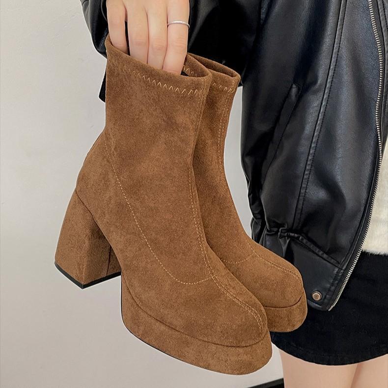 Black British Heightened Thick High-heeled Martin Boots Women's 2025 New Autumn Retro Versatile and Thin Short Boots