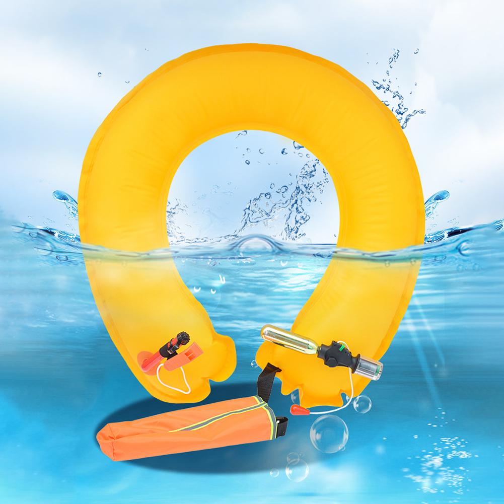 Inflatable Life Jacket Adult Round Buoys with Reflective Strip Manual Life Ring with Hook Rescue Waist Ring for Surfing Boating