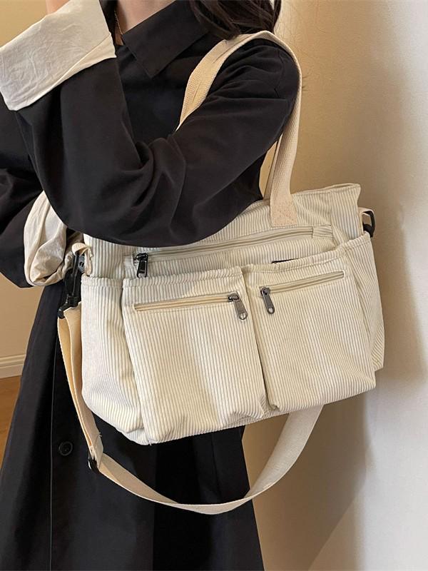 Ruiying Large Capacity Corduroy Crossbody Shoulder Bag - Korean Style Casual Fashion Backpack