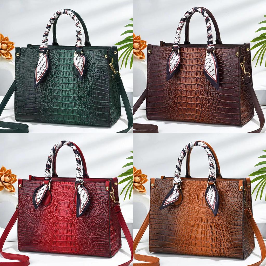 Crossbody Large Handbag With Crocodile Textured Pu Material For Daily Use