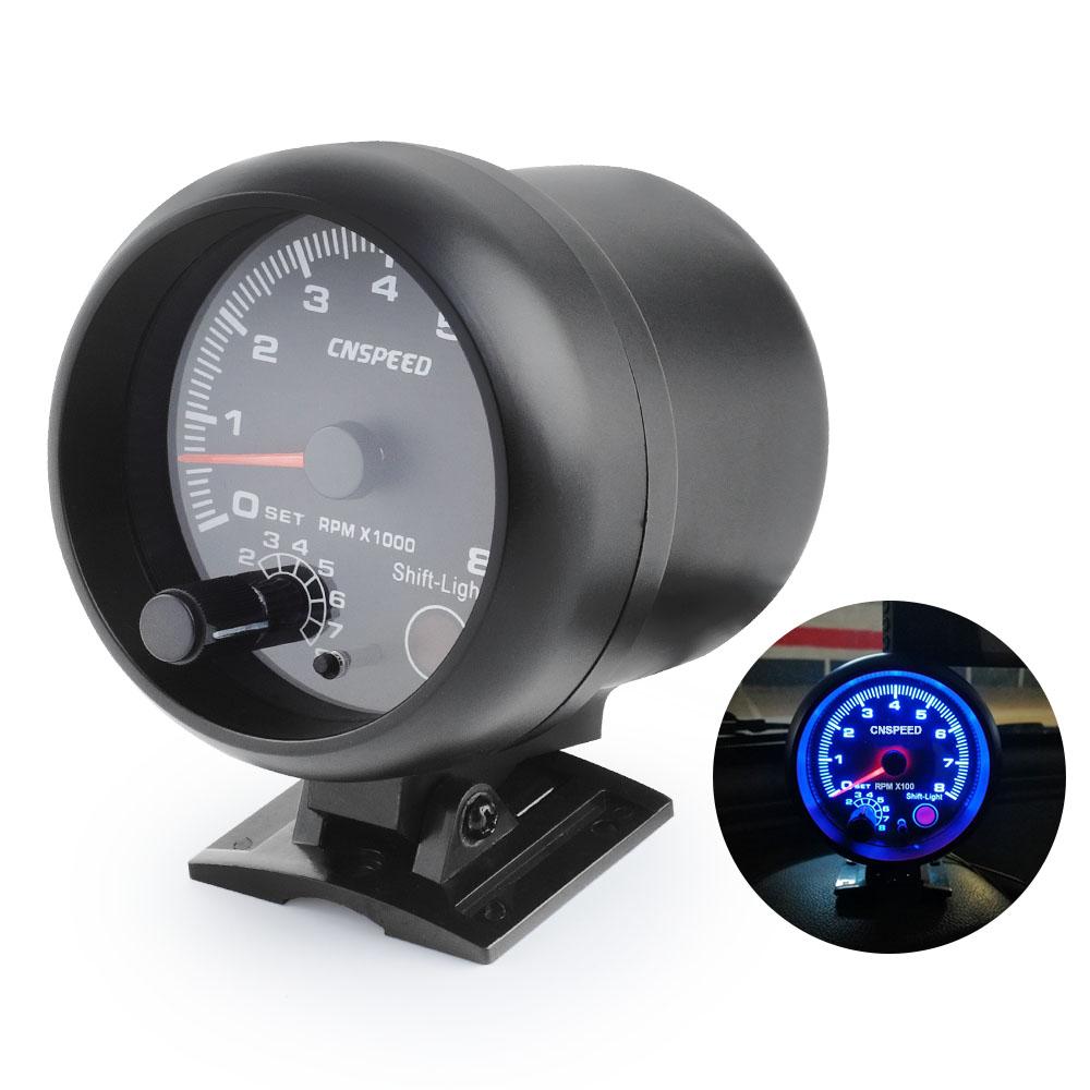12V Tachometer Gauge 3.75'' Car Universal Black Tachometer Gauge 7color Inter Shift Light 0-8000 RPM Fit 4 6 8 Cylinder