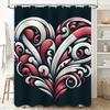 Elegant Red And White Swirl Heart Shower Curtain - Waterproof, Mildew-Resistant, Machine Washable For Modern Bathroom Decor