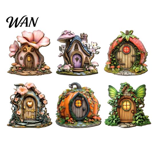 Garden Corner Fairy Lights Wooden Decoration, Tree Hollow Cottage Door with High-Definition Crafts Decoration UV Printing, Waterproof Acrylic Outdoor