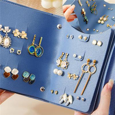 1 Stück PU Leder Ohrstecker Aufbewahrungstasche Mehrschichtige Schmuck Aufbewahrungsorganizer Buchtyp Aufbewahrungstasche für Ohrringe Ringe
