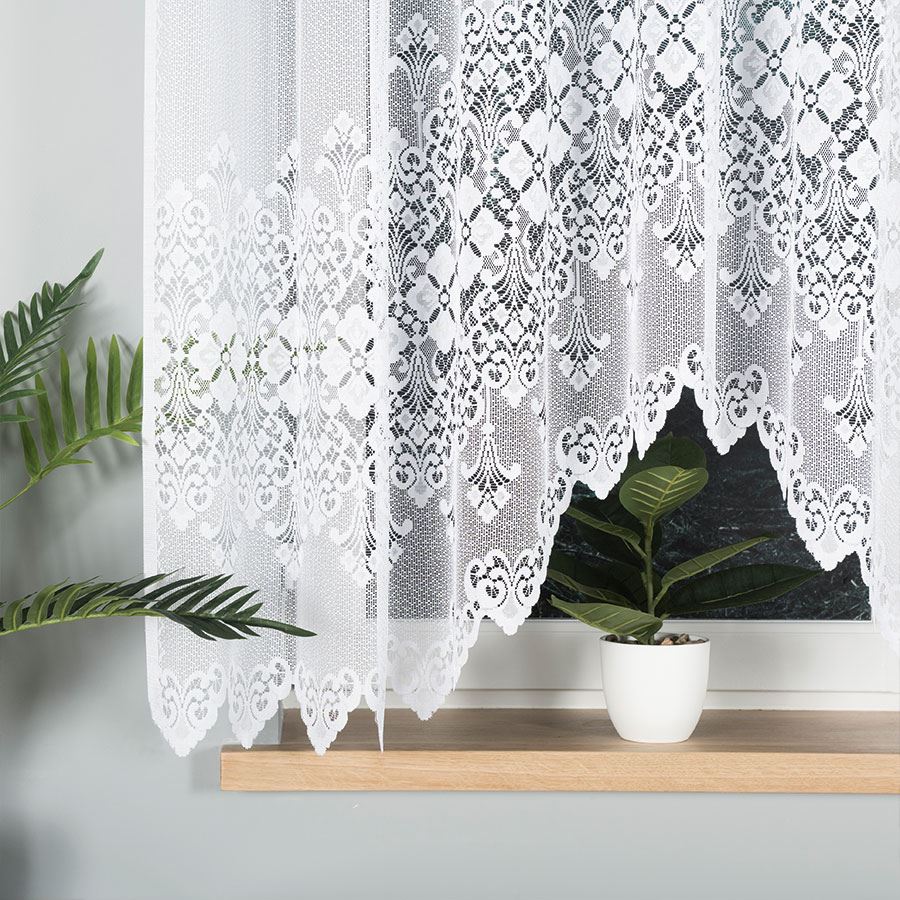 Nadia - Ready-Made Jacquard Curtain With A Cut At The Bottom - 300X160 Cm - White