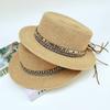 Bohemian Flat Top Straw Hat Women's Summer Outing Beach Hat Retro Webbing Face Small Sunshade Hat