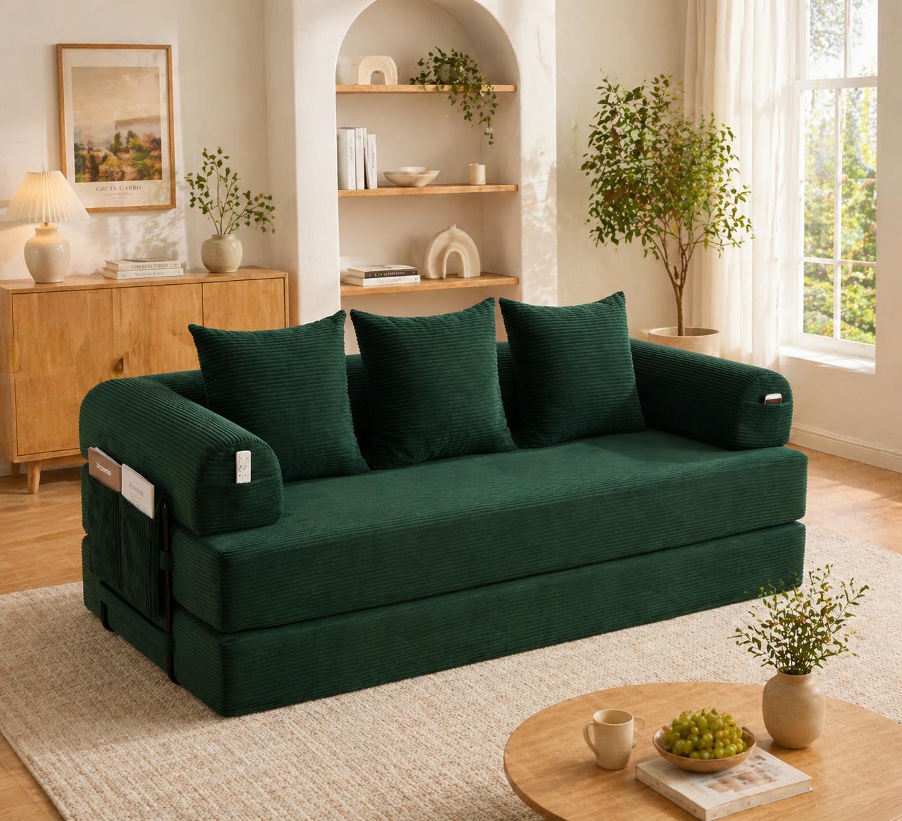 Emerald-Colored Compression Sofa with Sturdy Metal
