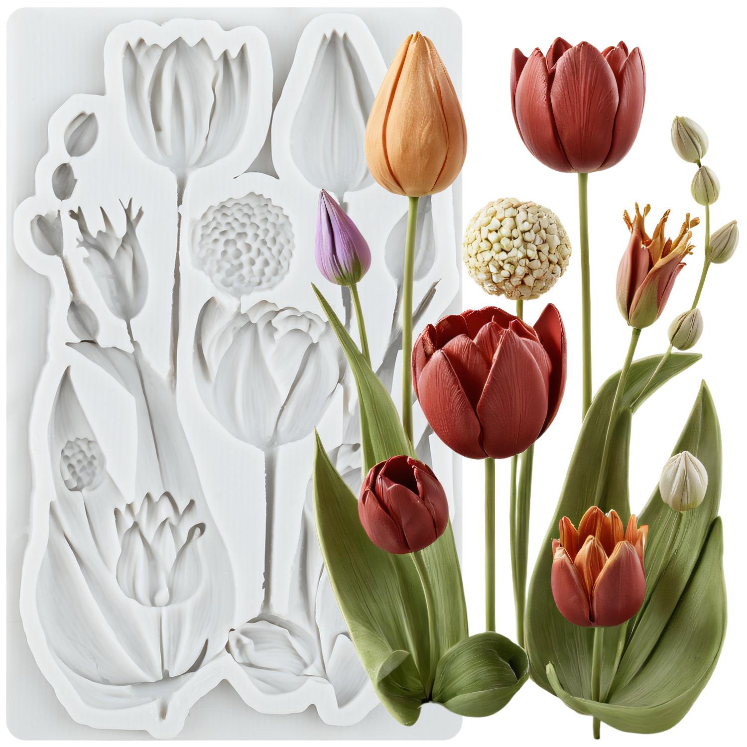 

Tulip Flower Silicone Mold Tulip Fondant Molds Cake Decorating Tools Cupcake Topper Candy Sugar Craft Gum Paste Polymer Clay серый