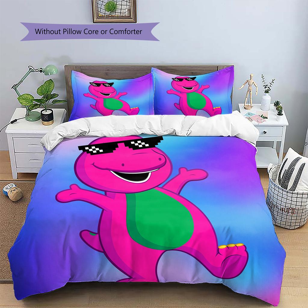 Barney & Friends  Pattern Bedding Quilt Set  Home Decoration  Gift (1 * Duvet Cover + 2 * Pillowcase  Without Core)