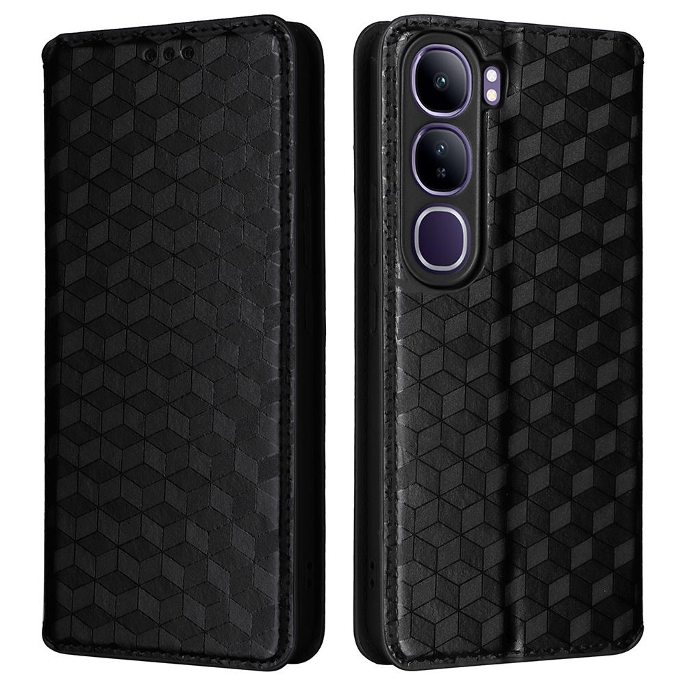

For vivo V40 Lite (Indonesia) 4G/5G Wallet Case Rhombus Imprinted Leather Phone Cover A