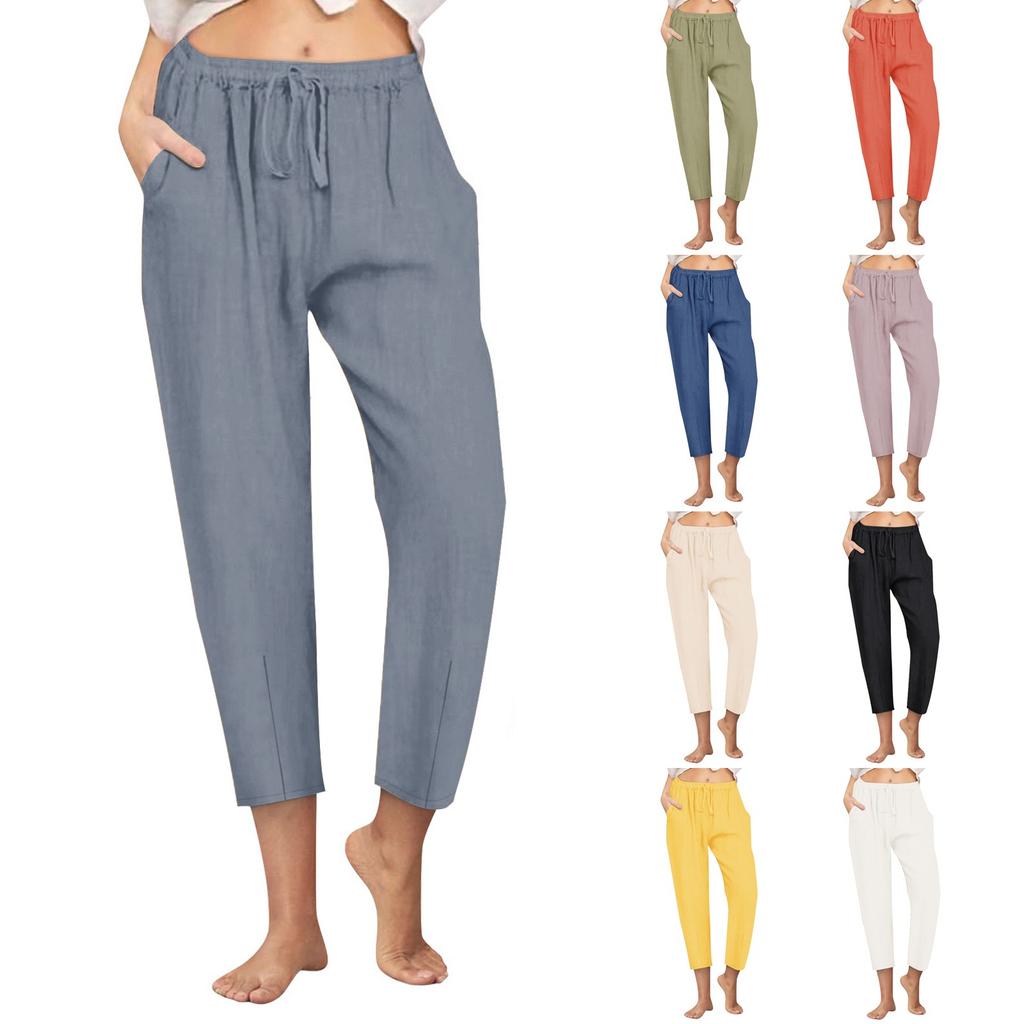 Lässige gerade Hose für Damen, einfarbig, lässig, 9 Punkte, Hose mit Taschen