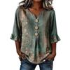 Women V Neck Floral Print Button Loose Fit Ruffle Sleeve Blouse Casual Comfortable Top for Daily Wear Office Travel
