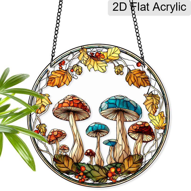 

Acrylic Autumn Mushroom Suncatcher Stained Glass Effect Window Hanging Ornament Nature Themed Gift for Home 20cm/7.87Inches