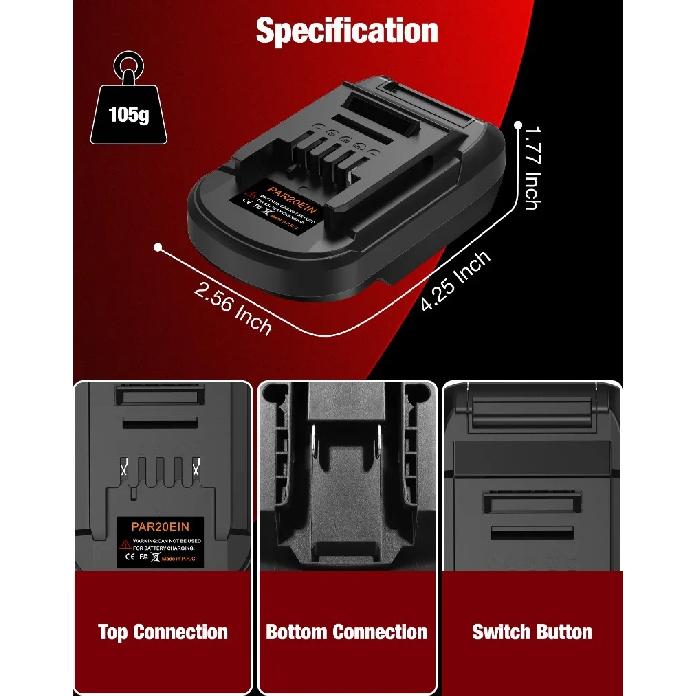 ALASICKA PAR20EIN Battery Adapter Converter for Parkside 20V Li-ion Battery Convert To for Einhell 18V Li-ion Battery Power Tool