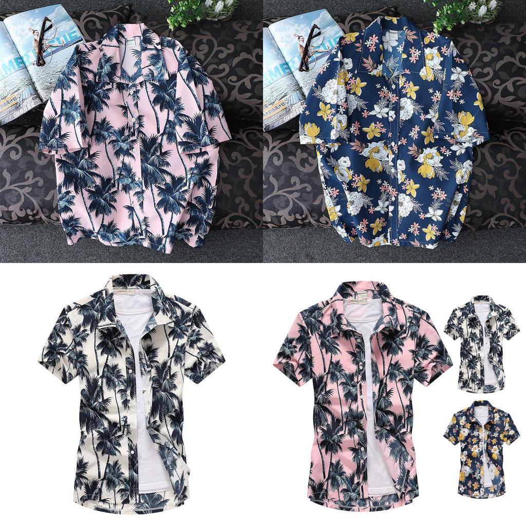 Stylish Men Holiday Short Sleeve T-shirt With Vibrant Hawaiian Floral Patterns