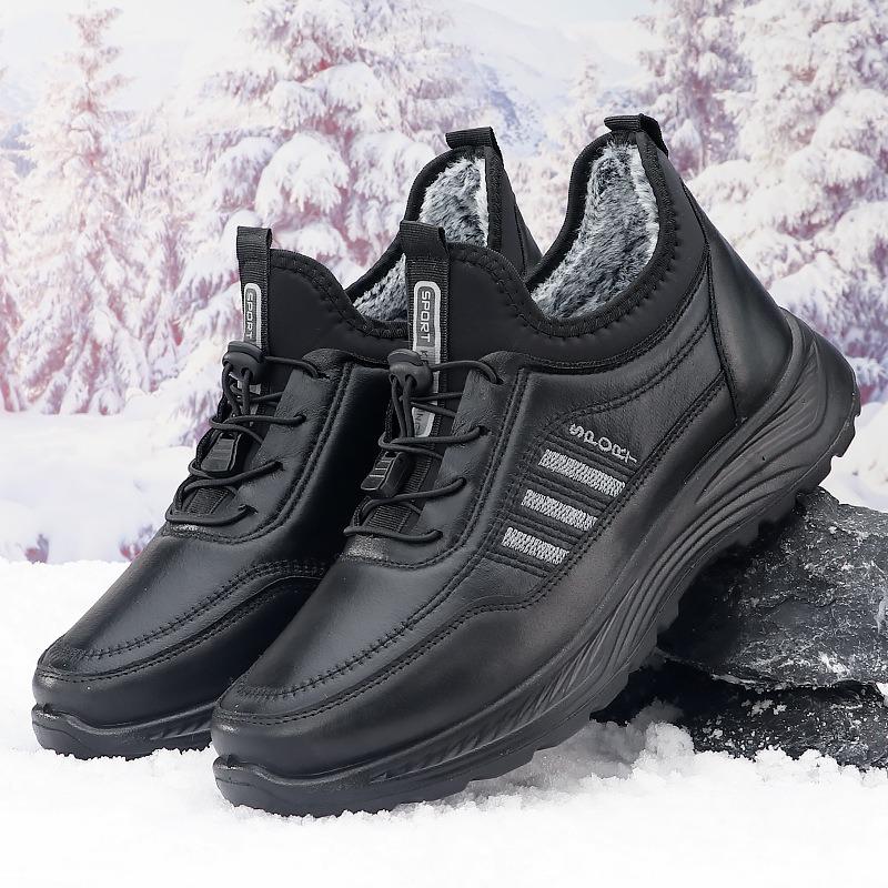 Winter men's snow sneakers cotton shoes polyurethane large cotton boots thickened warm waterproof leather snow boots