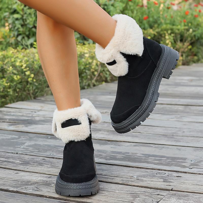 Fashion Faux Fur Suede Ankle Boots Women  Thick Sole Short Plush Snow Boots Woman Non Slip Plus Size 43 Winter Booties Mujer