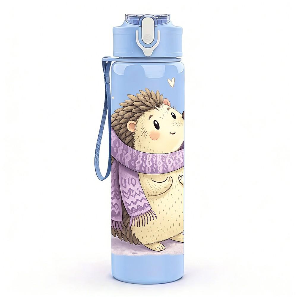 1PC Hedgehog Wear Knit Sweater Print 750ml Color Plastic Sports Water Bottle Leakproof Flip Straw Lid Suitable for Sports Office Home Use