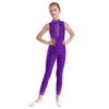 Jenter Rhinestone Mesh Jumpsuit Mock Neck Ermeløs Utringet Rygg Bodysuit for Kunstløp Gymnastikk Opptreden
