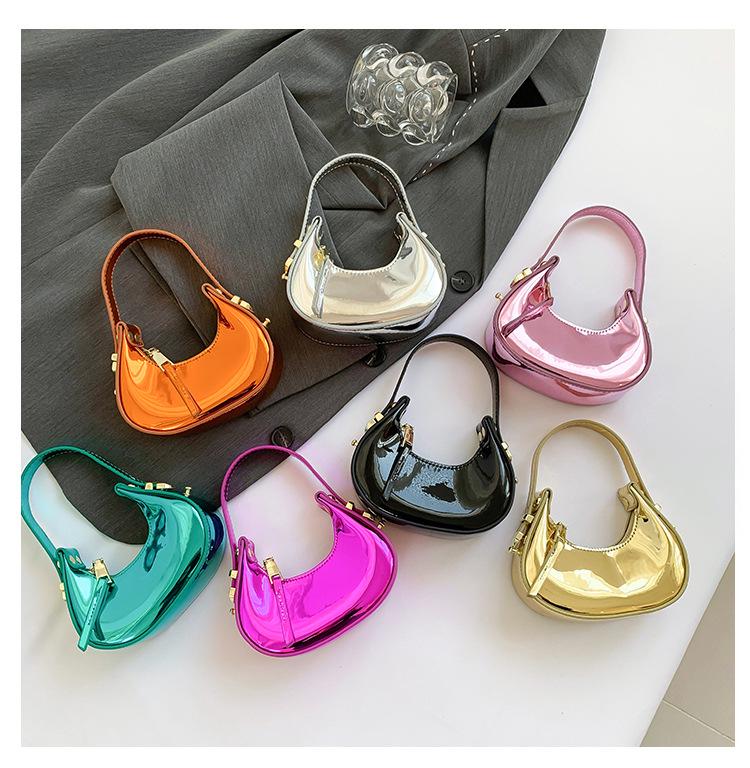 Glossy Mini Crescent Evening Bag - Women's High-End Fashion Lipstick Handbag
