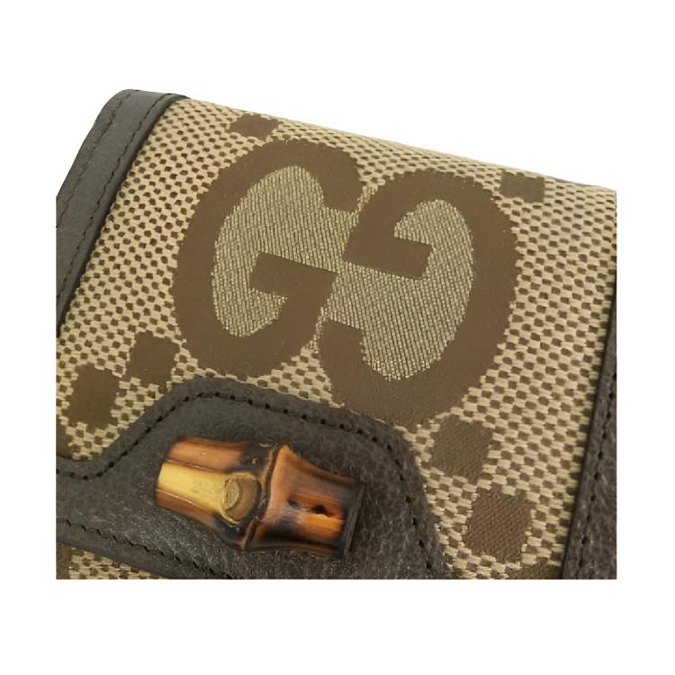Gucci Jumbo GG Bamboo Design Canvas Wallet Large Women wallet Brown Beige 658635-UKMBT-2572