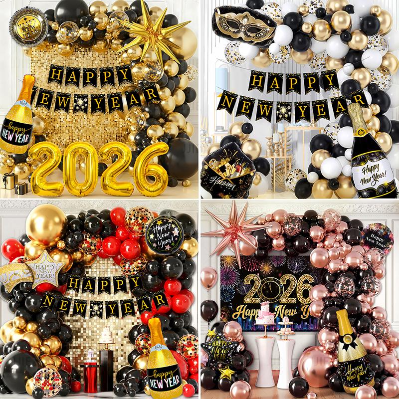 Happy New Year 2026 Aluminum Foil Balloons Gold Number Set Banner Letter Welcome 2026 Party Decorations 2026 Decorations