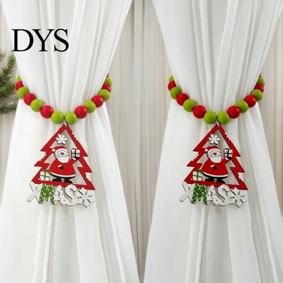 Wooden Bead Curtain Tiebacks 1 Pair Xmas Charm Christmas Ties Beaded Holdbacks for Drapes Living Room Bedroom Nursery Decor Easy-operate Holders