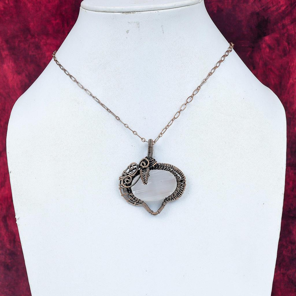 Selenite Druzy Natural Gemstone Pendant Copper Wire Wrapped Pendant Wire Jewelry