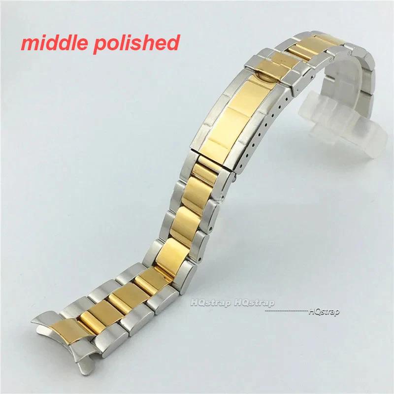 20mm Stainless Steel Watch Strap for Rolex Submariner Daytona Diving Buckle Bracelet Solid Metal Silver Gold Watchband Arc End