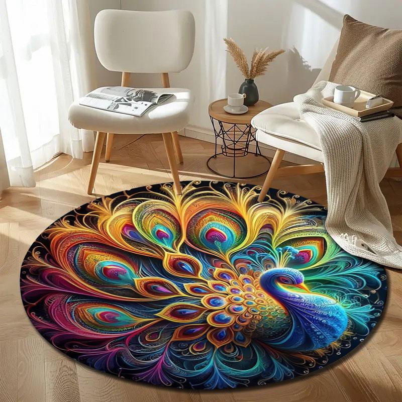 Glam Round Floral Multicolor Rug Pad, Non-Slip Floor Mat for Bathroom