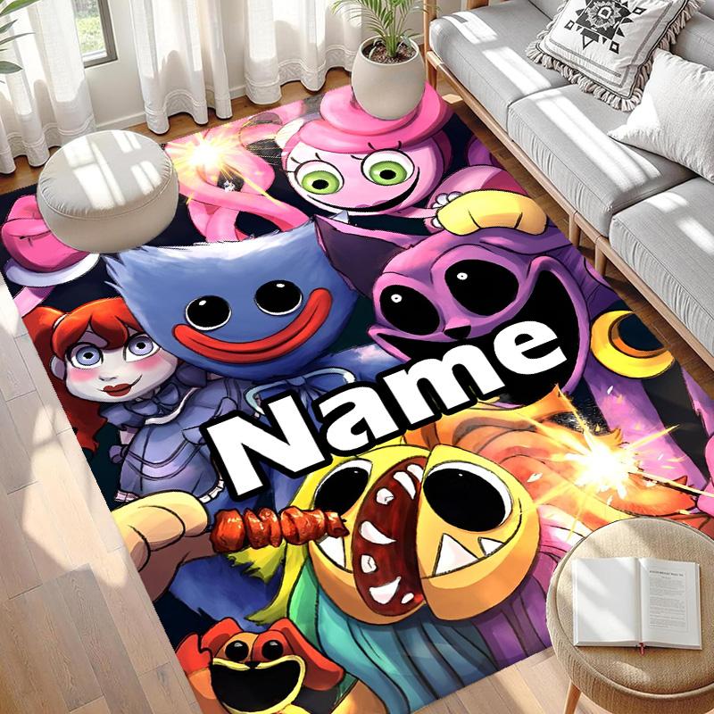 Custom Name Personalized Huggy Wuggy Print Carpet, Versatile Home Decor Rug, for Playroom, Apartment, Balcony, Entryway, Hallway Gift