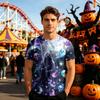 Unisex Halloween Graphic T Shirt Loose Fit Casual Short Sleeve Top Stained Glass Pattern Printed Tee for Everyday Wear