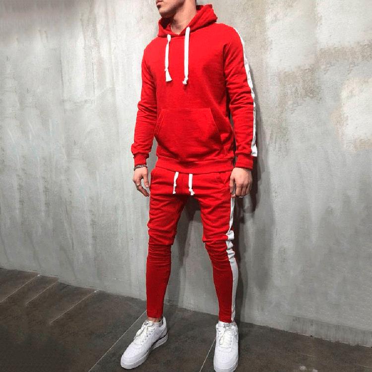 Men's Autumn New Arrival Hooded Patchwork Solid Color Sport Casual Hoodie Set