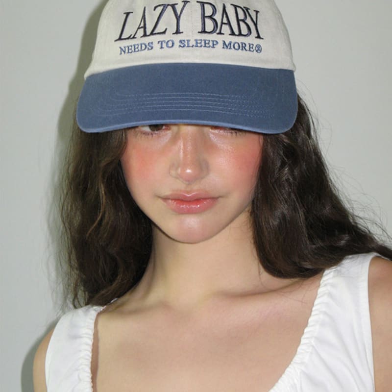 

lazyz 90s Lazy Baby Ball Cap (6color) Ivory&navy_F