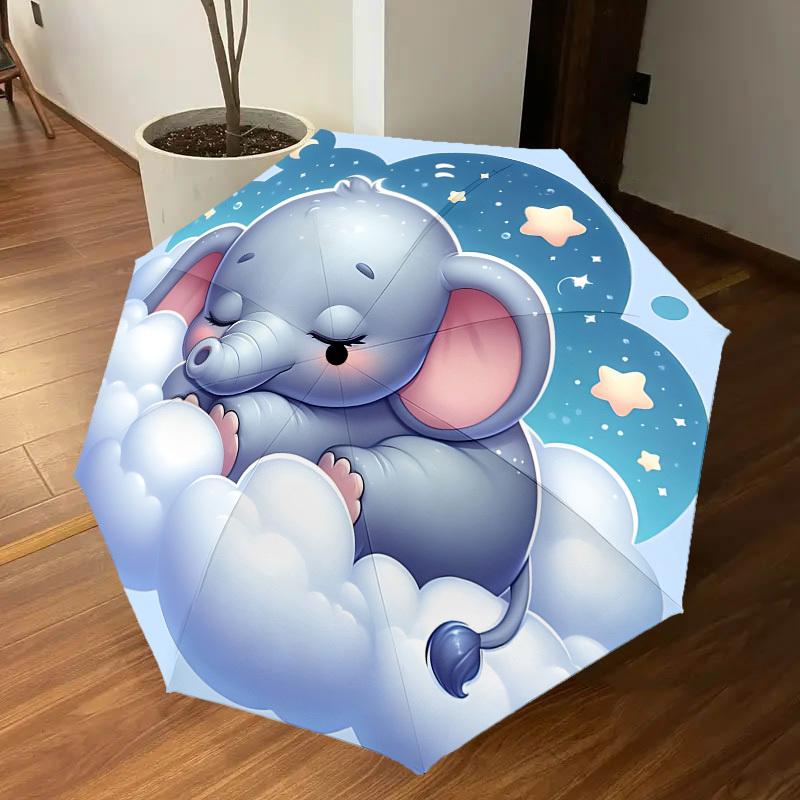 1PC Elephant cloudAutomatic Open/Close Umbrella with Windproof, 8-Rib Sturdy Canopy, Durable Ribs, Fashionable Design, Outdoor Accessory, Fun Prin, Ho