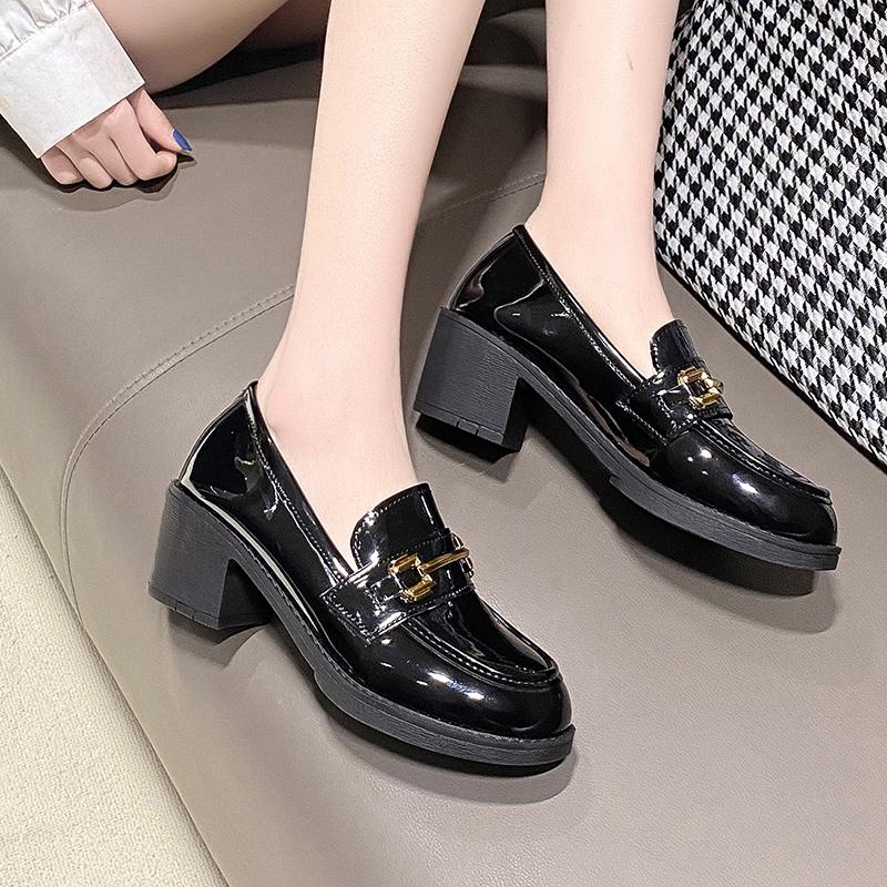 Zapatos Nuevos para Mujer Moda Exterior Punta Redonda Color Sólido Gruesos con Resistentes al Desgaste Zapatos de Señora Zapatos Para Mujeres