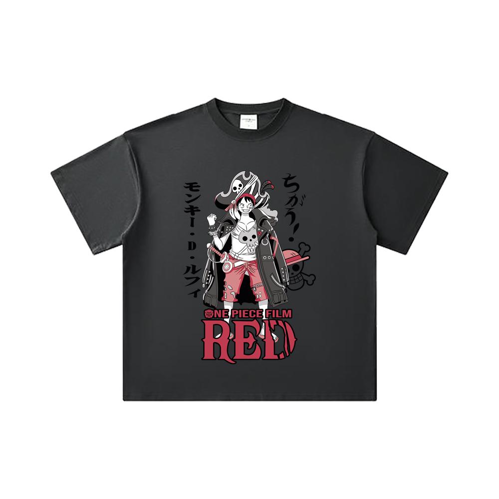 260 GSM Double Yarn 32 Count 100% Cotton One Piece V79 Luffy Film Red Print Unisex Heavy Cotton T Shirt