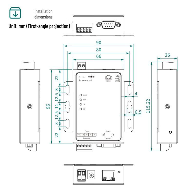 Maiwei Industrial Single Serial Server RS485/232/422 to Ethernet Gateway