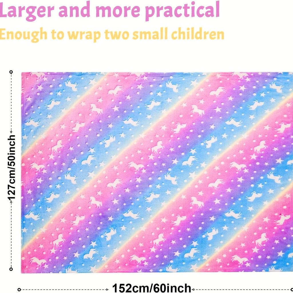 Coperta in Flanella Arcobaleno Unicorno Luminescente Morbida Accogliente Universale per Divano Letto Regalo di Compleanno per Bambini Calda Decorazione per la Casa