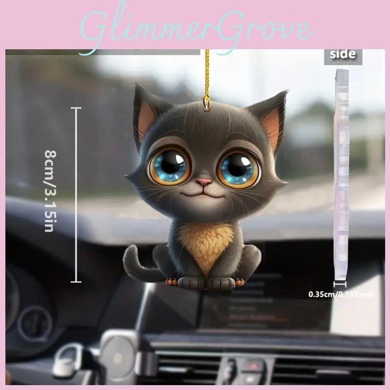 Flat Surface Acrylic Playful Big Eyed Cat Christmas Tree Pendant Hanging