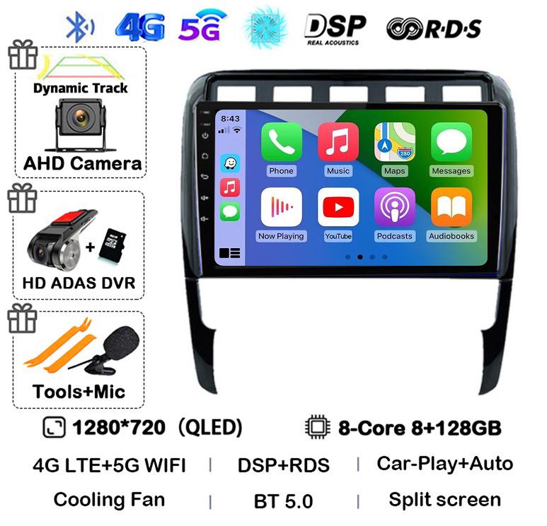 Android 14 Carplay Auto for Porsche Cayenne 1 9PA 2002-2010 Car Radio GPS Stereo Multimedia Player Head Unit 2 Din WIFI+4G DSP