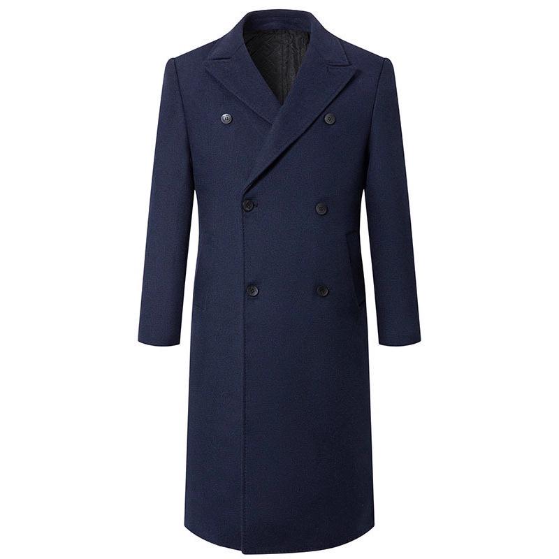 Men's Double-Breasted Wool Coat - Stylish, Cotton-Lined, Thick Mid-Length with Lapel Collar for Autumn/Winter 2025.