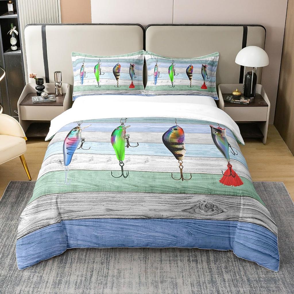 Fischerei Bettwäsche Sets Für Erwachsene Queen Size Bettbezüge Leichte Daunen Zimmer Dekoration 2 Kissenbezüge 1 Bettbezug Ohne Bettdecke