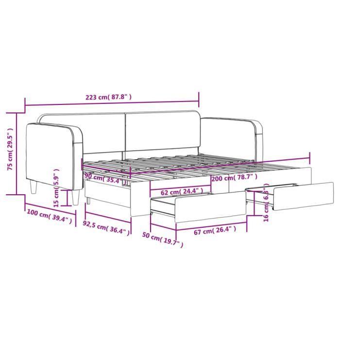 VidaXL Daybed with Trundle and Drawers Taupe 90x200 Cm Fabric 3196855