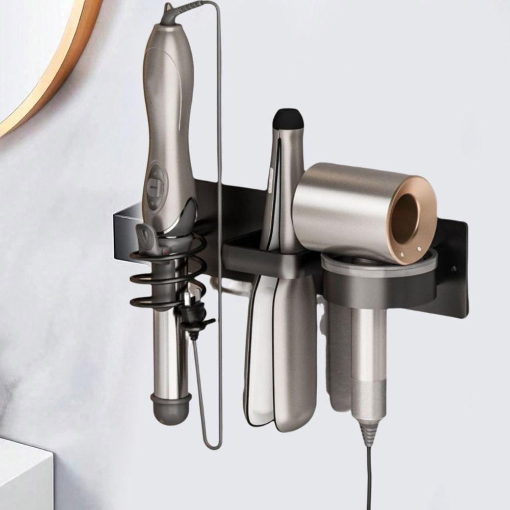 Aluminum Hair Dryer Holder 3 in 1 Toilet Blower Holder Practical Curling Iron Shelf  Bathroom