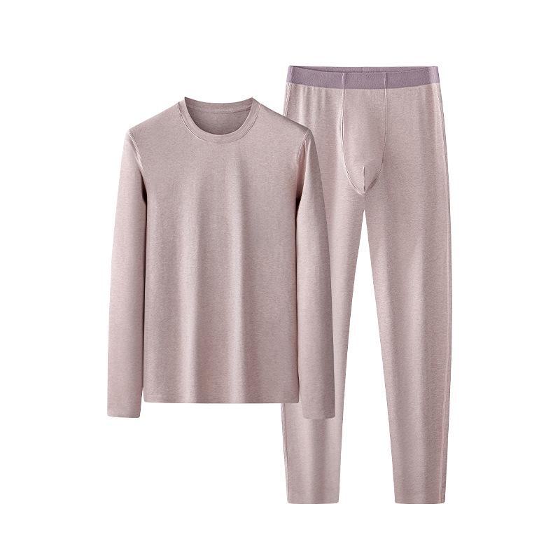 Men's Seamless Round Neck Thermal Underwear Set - Autumn/Winter Cotton Base Layer