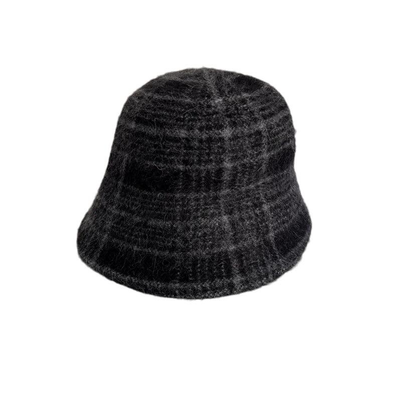 Autumn and Winter Wool Basin Hat Warm Soft Waxy Rabbit Hair Wool Blend Bucket Hat Ladies Striped Water