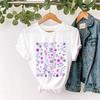 European Style Purple Floral Short Sleeve Round Neck T-Shirt