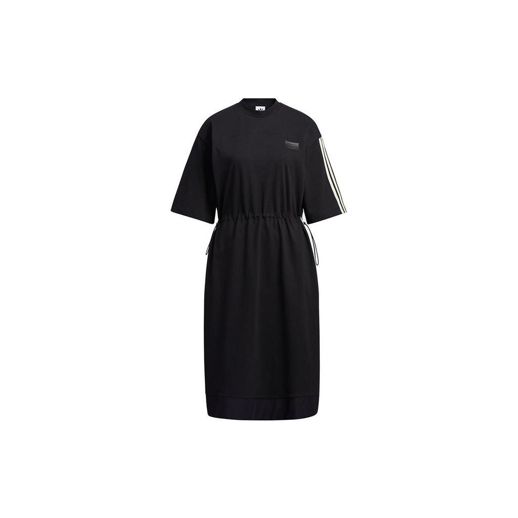 Adidas Originals Ryv Dress Casual Breathable A-Line Round Neck Short Sleeve Dress Women Dresses Black H39023